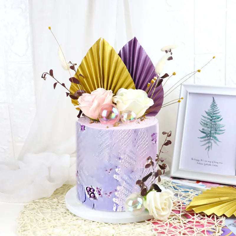 décoration gâteau anniversaire doré floral violet rose élégante mariage fiançailles noël valentin halloween