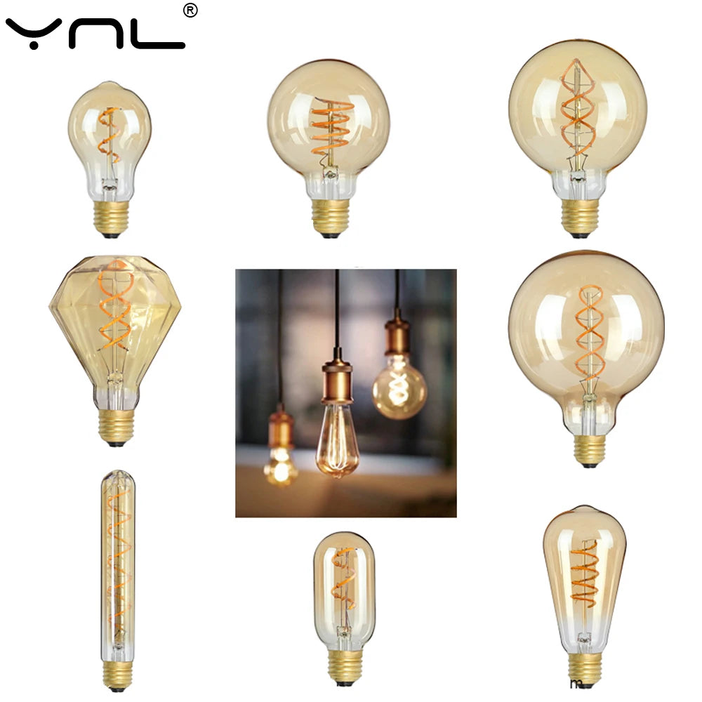 ampoules led décoratives vintage doré translucent spirale lumineuse globe terrestre 2700k 6500k e27 tringles