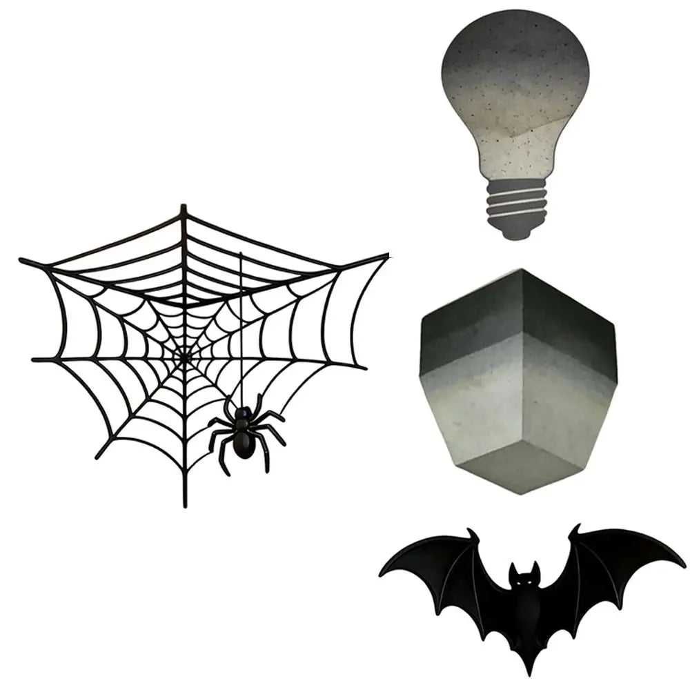 décoration murale 3d halloween araignée chauve souris structure gothique(cube) gris métallisé