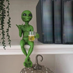 statue alien assis shaka bière verte résine décorative humoristique science fiction