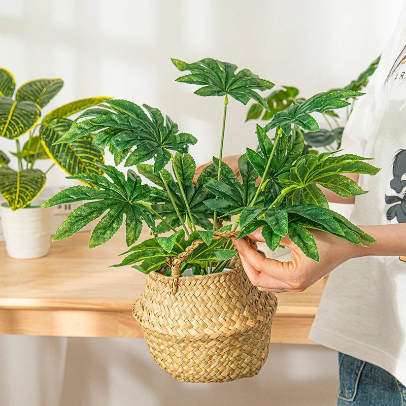 grande feuille artificielle monstera verte plante tropicale décorative maison jardin pot blanc