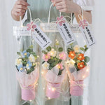 Bouquet fleurs artificielles crochetées orange bleu rose violet blanc moderne