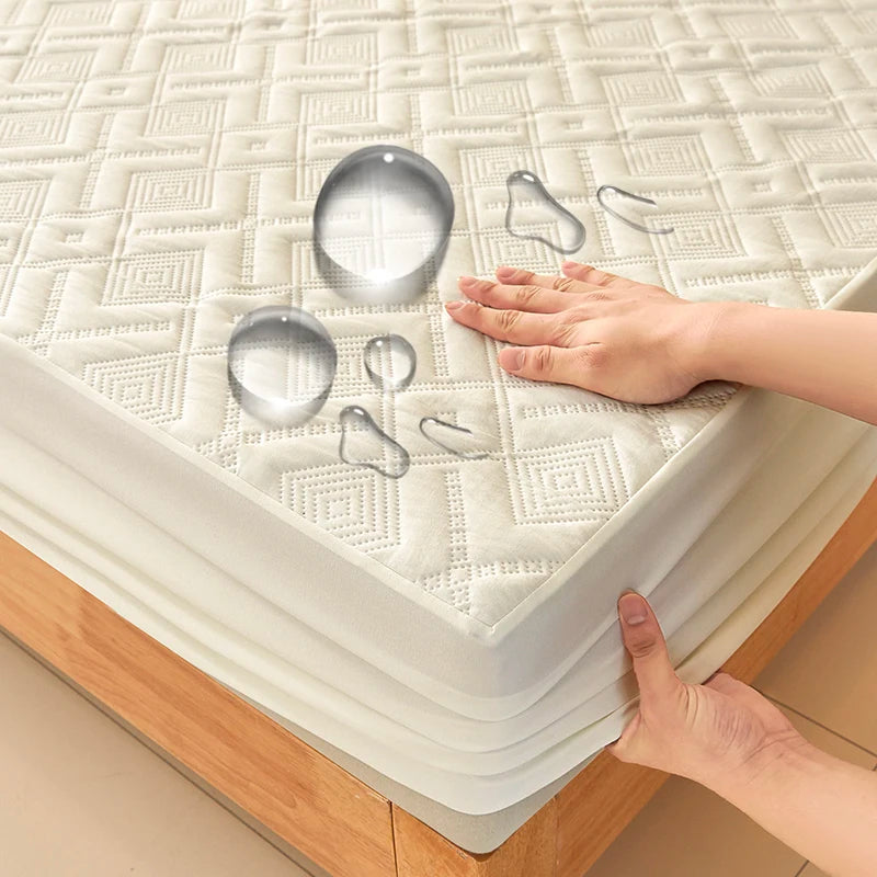 protège matelas gris carreaux géométriques hiver élastique queen king moderne