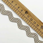 ruban polyester largeur 12mm motif zigzag couleurs bleu gris beige moderne ornement ourlet opaque