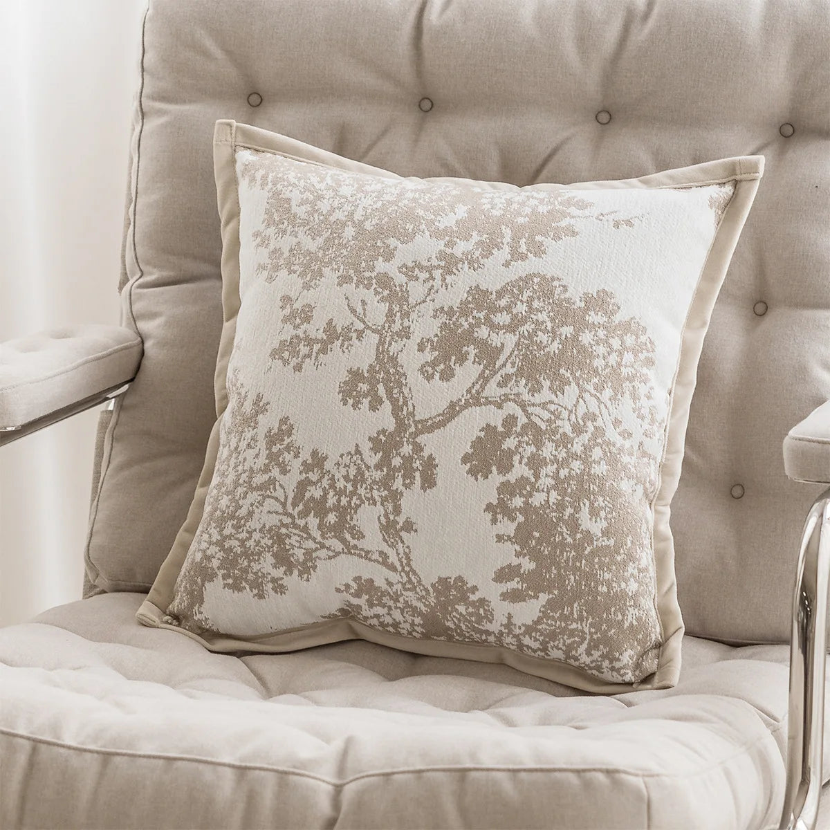 coussins décoratifs contemporains beige motif arbres 45x45cm opaques maison jacquard