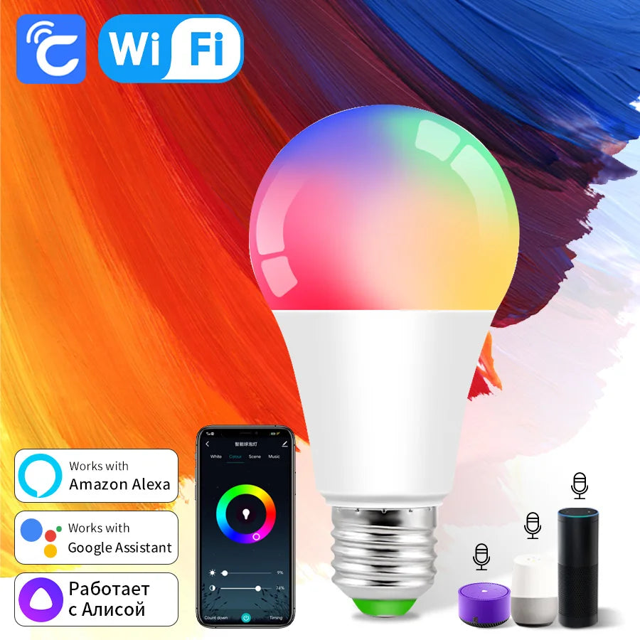 ampoule led intelligente e27 multicolore blanc rouge vert compatible google alexa contrôle application mobile