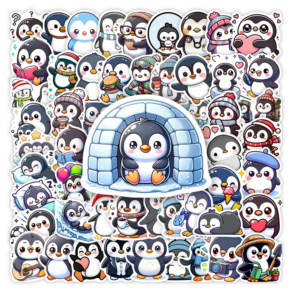 sticker pingouin dessin animé bleu blanc adhésif waterproof deco scrapbook bouteille ordinateur portable multicolore