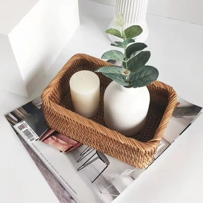 paniers rangement bambou tressé rustique bohème utilisation multiple plateau fruits decoration minimaliste