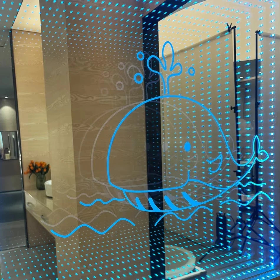 panneau décoratif moderne baleine vagues transparent chambre salle bain déco murale métal led