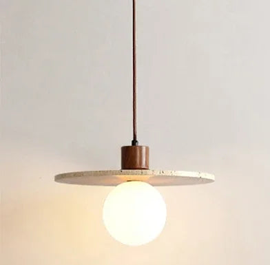 lampe suspendue moderne pierre travertine verre translucide chaîne métallique marron clair 30cm chambre salon