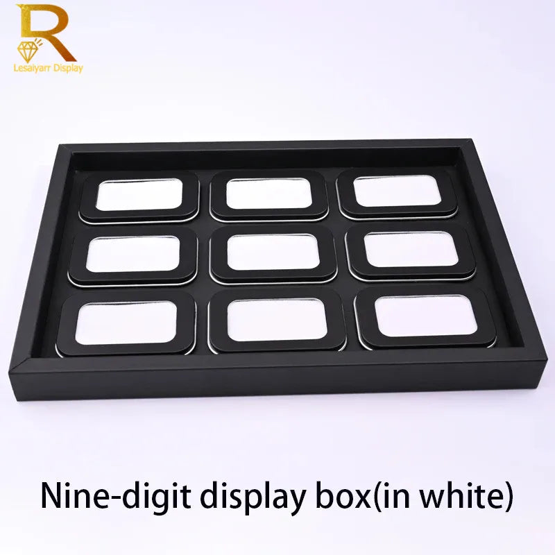 boîtes bijoux noir velours moderne diamants blanc rose vert fentes rectangulaires exposé