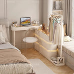 coiffeuse bois moderne beige miroir tiroirs tabouret étagère rangement chambre coucher