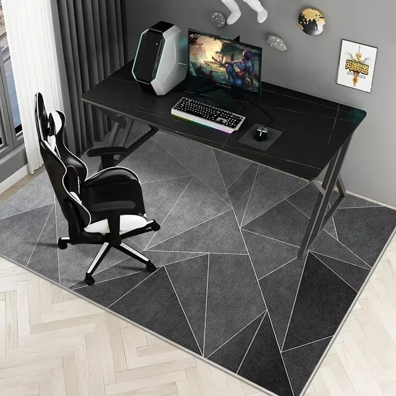 tapis sol moderne gris bleu géométrique velours anti dérapant chaise étude