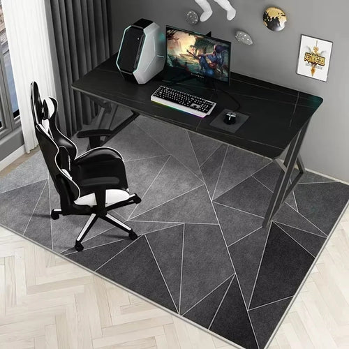 tapis sol moderne gris bleu géométrique velours anti dérapant chaise étude