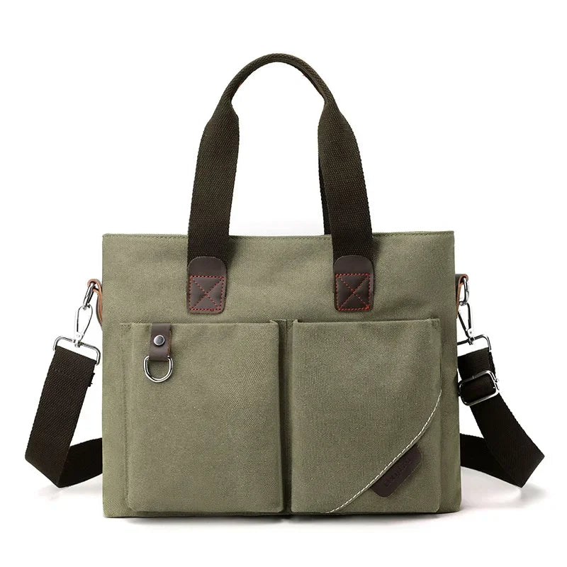 sac main toile vert olive marron vintage casual poche avant bandoulière décontracté polyesterintérieur