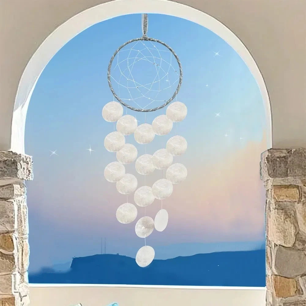 mobile décoratif boho coquille verte blanche bleue rose circulaire mat ornemental intérieur cordon disques
