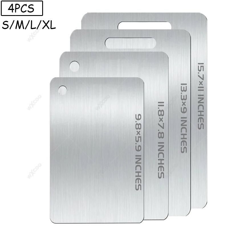 planche découper acier inoxydable lisse moderne poignées intégrées argenté utilitaire double face qualité alimentaire