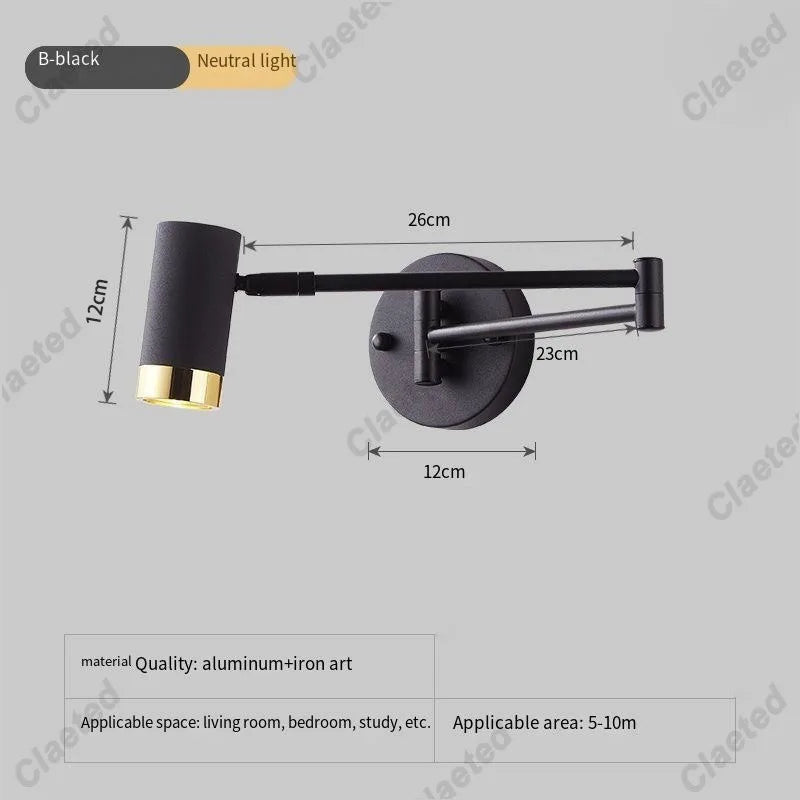 lampe murale articulée moderne noir blanc bois naturel minimaliste aluminium fer