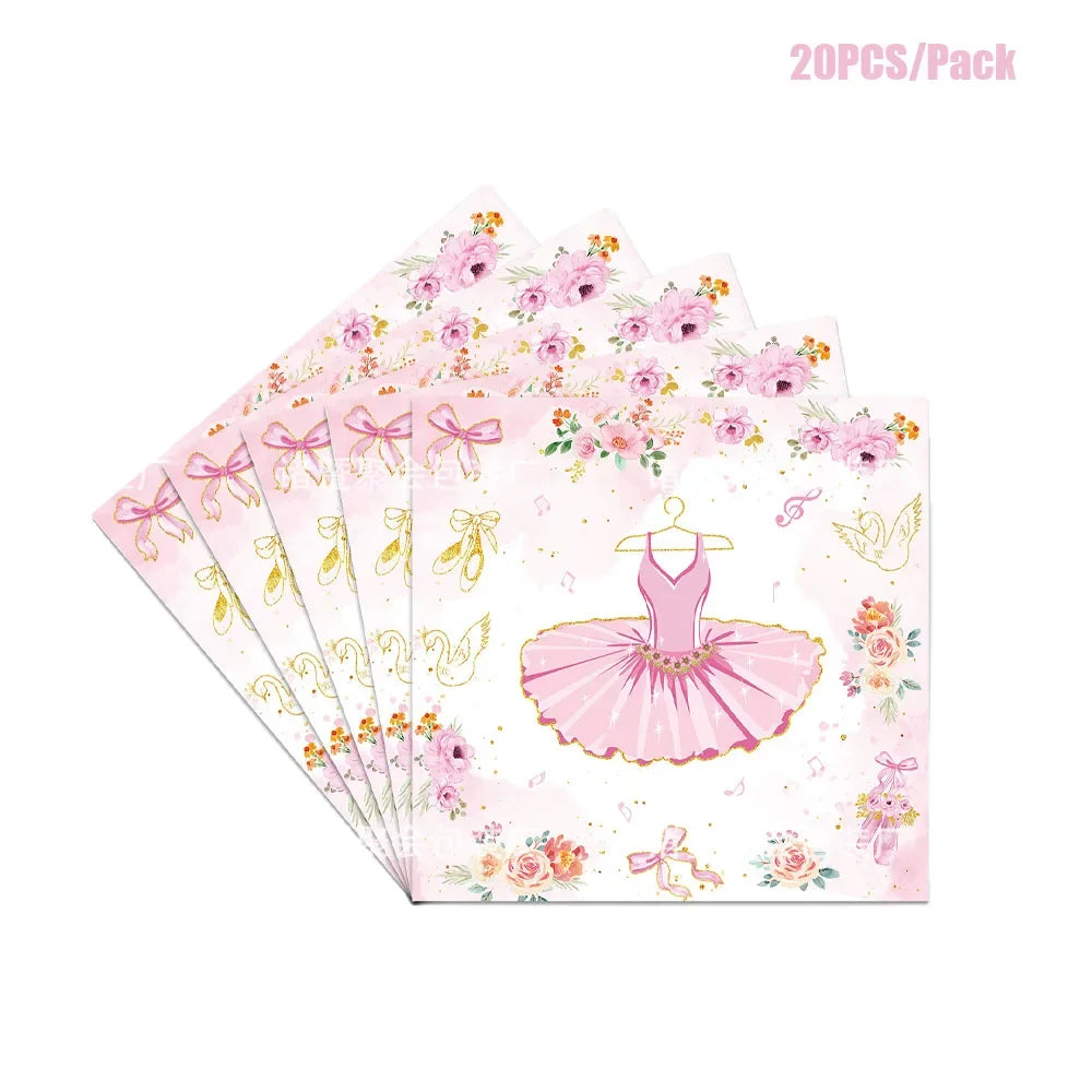 assiettes danseuses ballerines gobelets serviettes nappe rose fleurs ballet anniversaire fête enfantsDecorationThèmeFloralElegant