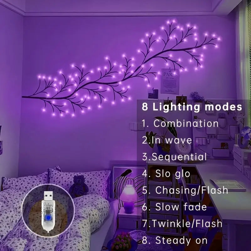 décoration halloween branches lumineuses led noires 48 ampoules usb naturel