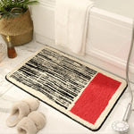 tapis bain moderne bleu clair noir rayures beige géométrique absorption eau salle bain polyester