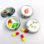 boîte pilules argentée fleurs papillons bouton pression classique organisation médicaments portable unisexe adultes