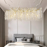 Suspension lumineuse moderne or blanc feuilles dorées 100cm 120cm 150cm 180cm led élégante
