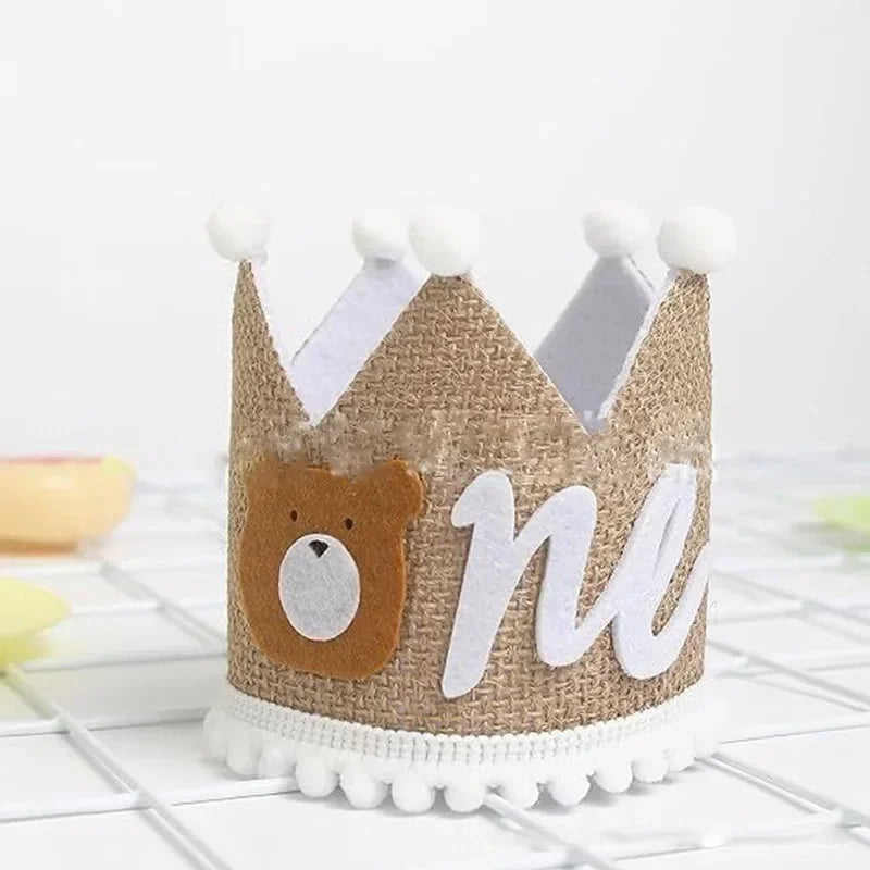 couronne anniversaire enfant ours glitter chiffre pompons arbre rose marron vert festiveDecoration