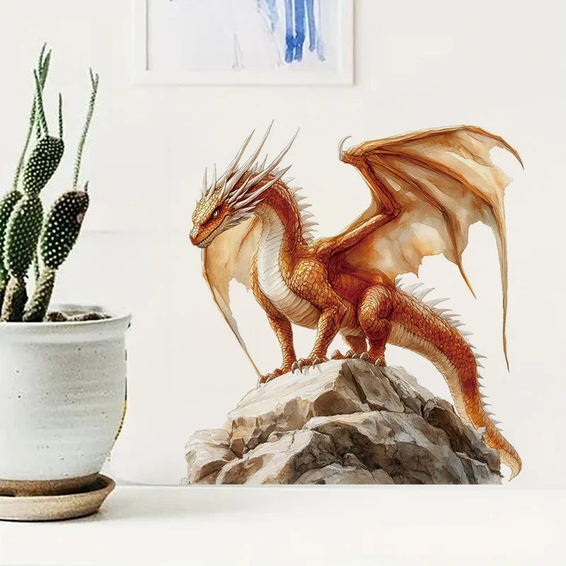 autocollant mural dragon stylisé moderne orange beige blanc adhésif intérieur