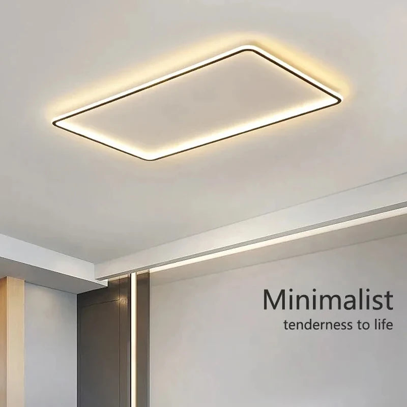 plafonnier led minimaliste blanc rectangulaire bord noir opacité télécommande inclusière