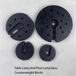 contrepoids base lampe table sol noir rond lisse perforations moderne fixations bloque poids