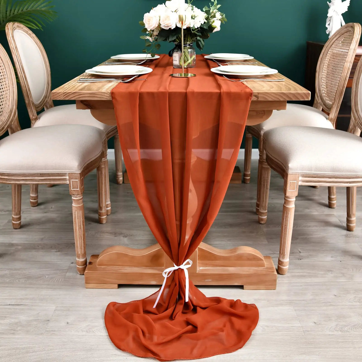 chemin table vert clair moderne uni opaque 30x300cm ruban blanc decoration anniversaire mariage noel