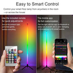 lampe sol led multicolore télécommande application mobile moderne trépied détecteur son flux lumineux rgb