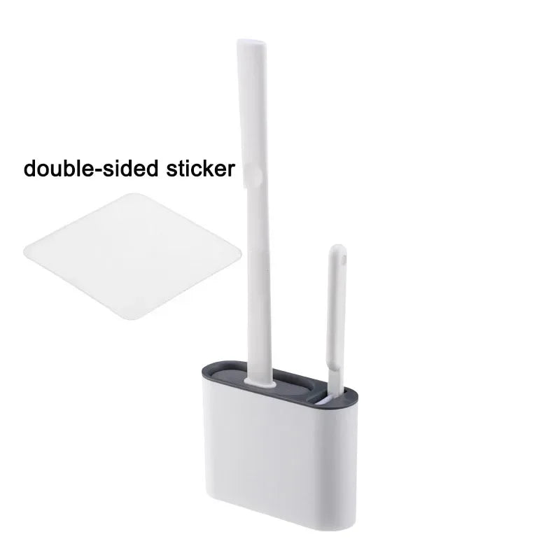 brosse wc adhésive support double adhésif poils doux moderne salle bain blanc
