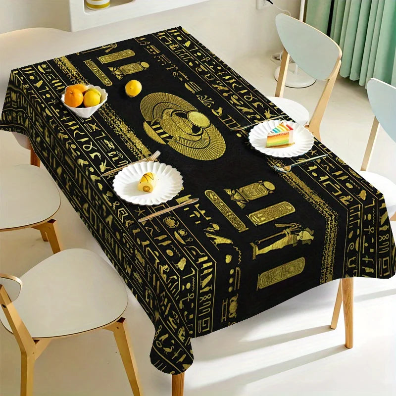 nappe égyptienne moderne symboles hiéroglyphiques or noire réutilisable table dîner polyester opaque classique