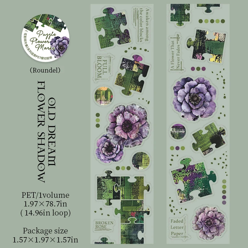 ruban décoratif multicolore fleurs puzzles adhésif vintage romantique scrapbook papeterie art fleurs imprimées