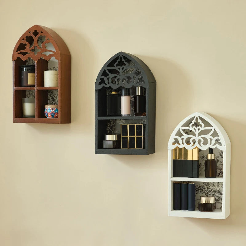 étagère murale bois marron clair noir blanche ajourée moderne multiprise