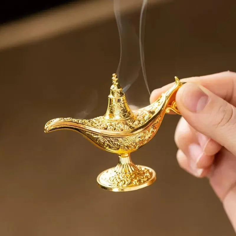 brûleur d'encens or lampe aladdin oriental décoration florale aromathérapie maison salon