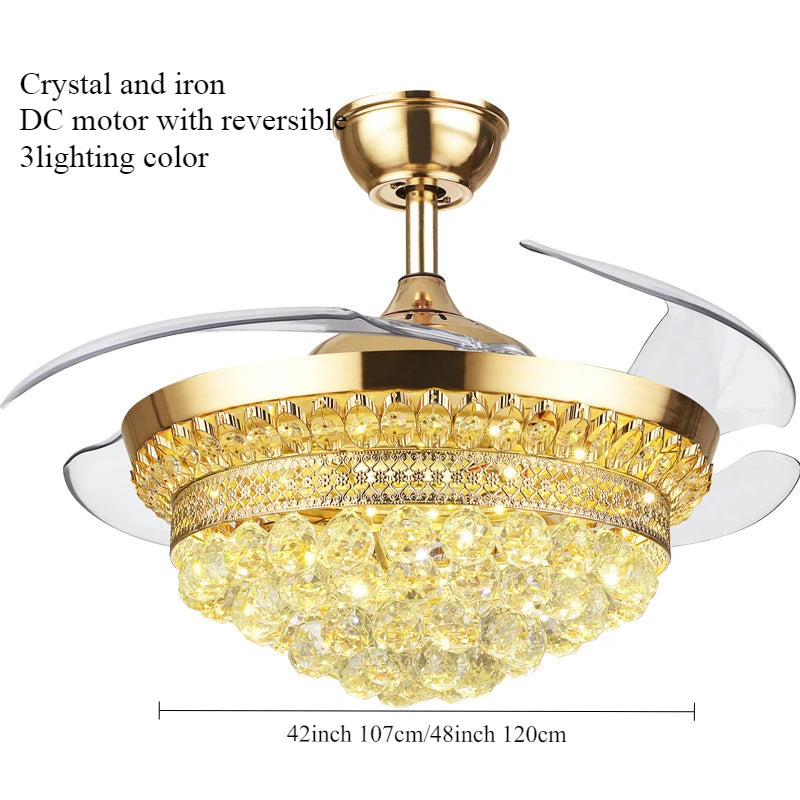 ventilateur cristal led doré télécommande classique chambre salon 42 48 pouces