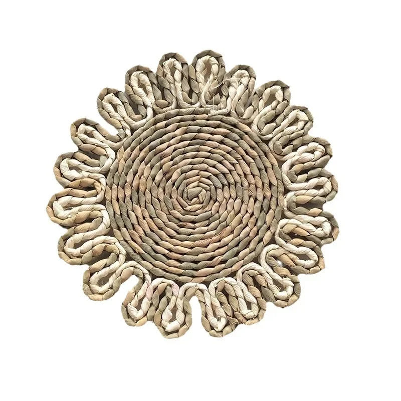 tapis table tressé spirale concentrique beige rustique opaque restaurant artisanal
