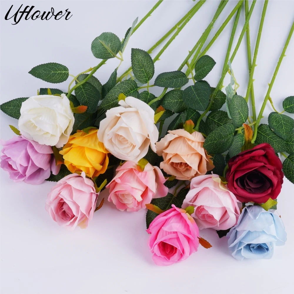 bouquet fleurs artificielles soie roses classiques intérieur décoration maison blanc rose rouge bleu anniversaire