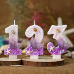 bougies anniversaire forme chiffre violet blanc doré étoile sirène mer décorative adhésive pailletée transparente