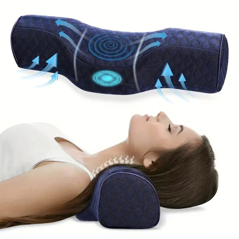 coussin cervical bleu quilted mousse mémoire forme contoured voyage massage litère