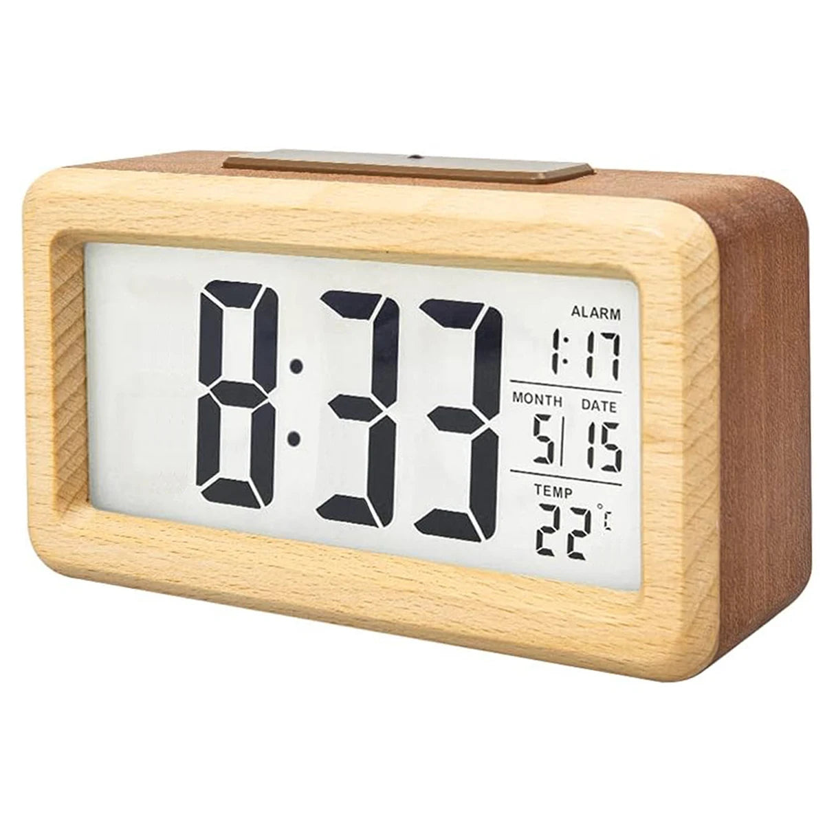 horloge numérique bois moderne affichage calendrier température réveil unique minimaliste led luminoise