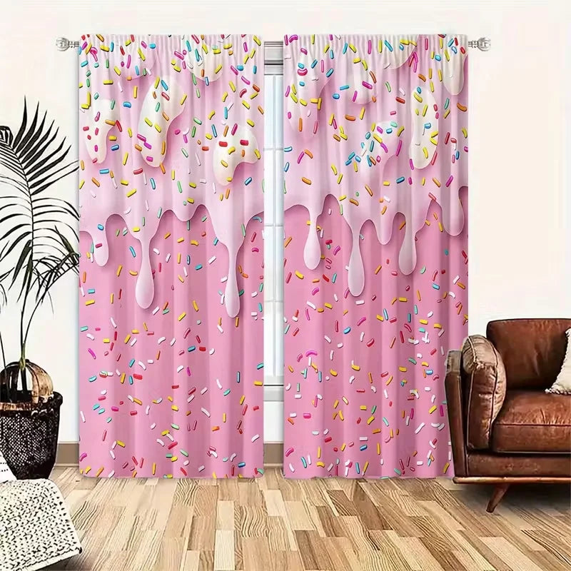 rideau rose clair glaçage donuts colorées opaques moderne deux pièces polyester