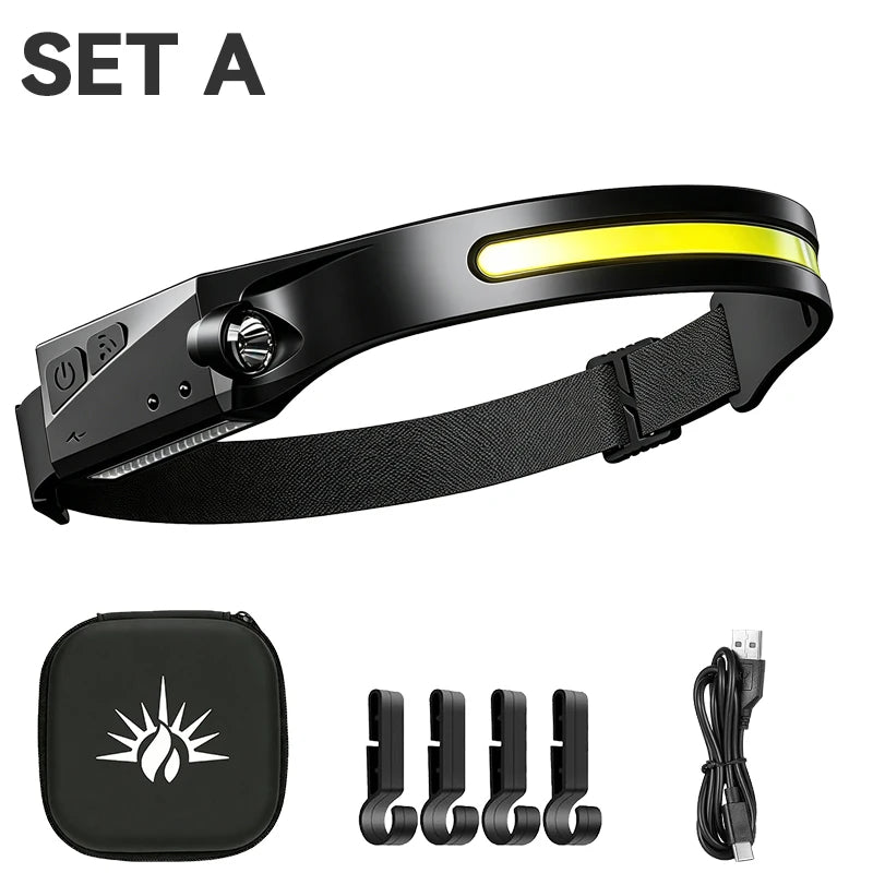 lampe frontale rechargeable led noir jaune silicone moderne modes ipx4 étanche 230 degré faisceau