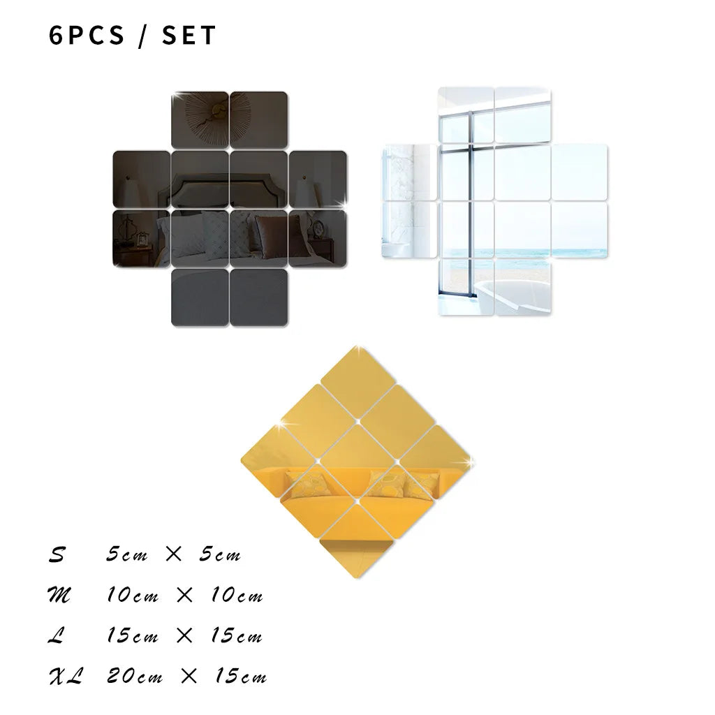miroirs géométriques blancs modernes adhésifs 5cm 10cm 15cm 20cm 6pièces decoration mur maison chambre