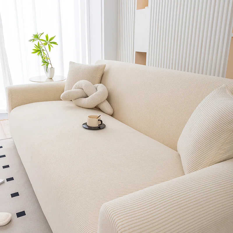 housses canapé polyestère beige rayures horizontales moderne lavable machine adaptable places