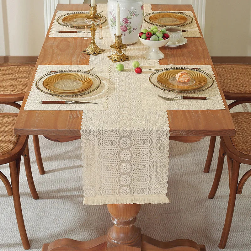 tablecloth beige broderie polyester coton table decoration rustic spring summer autumn