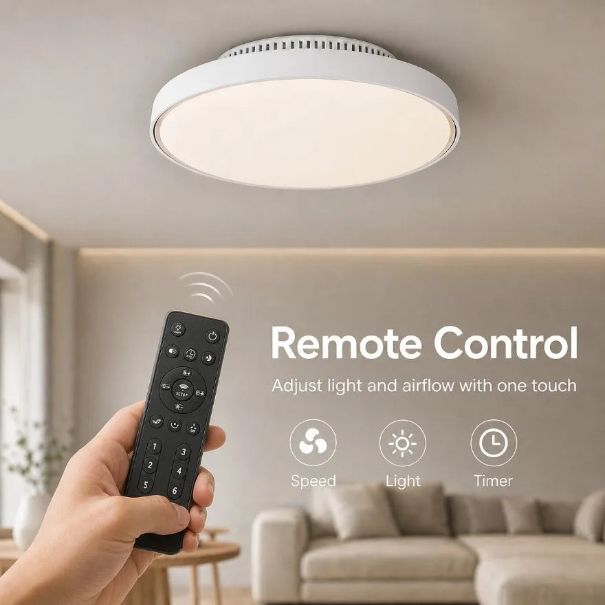 ventilateur moderne sans pales led télécommande vitesses luminaire blanc abs